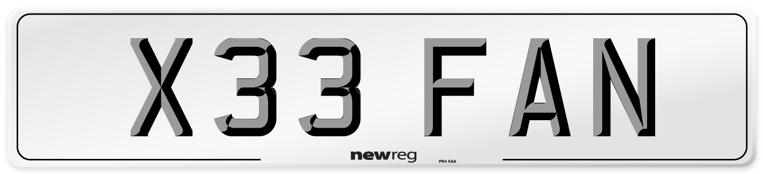 X33 FAN Number Plate from New Reg